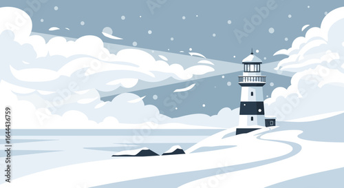 Striking Winter Scene With Lonely Coastal Lighthouse Under a Cloudy Sky
