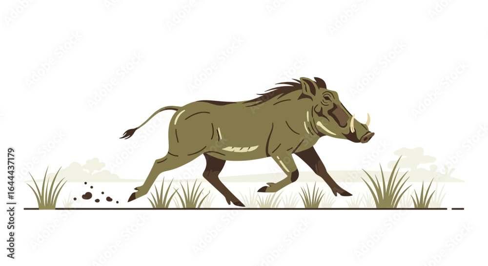 Fototapeta premium Running Wild: A Warthog's Sprint Across the African Savannah in a Stylish Vector Art