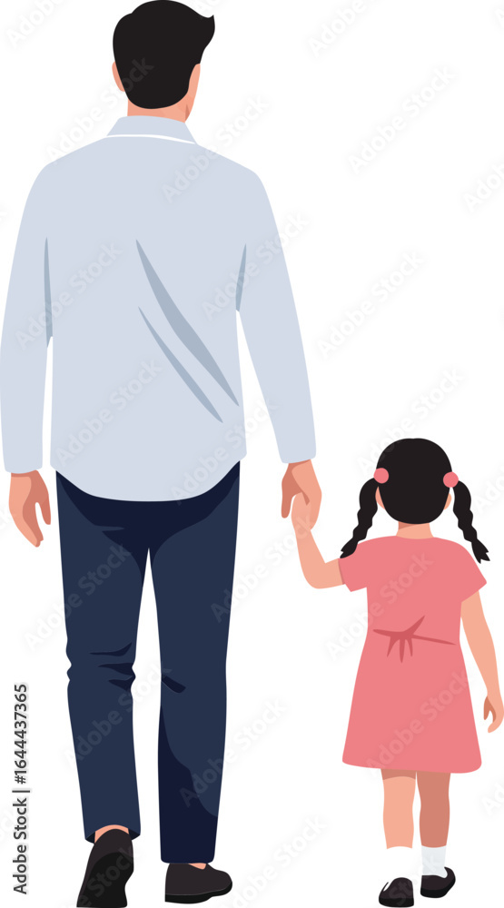 Father holding daughter hand walking together family bonding vector illustration Father holding daughter hand walking together family bonding vector illustration