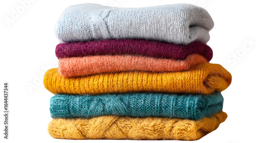 Stack of Cozy Folded Sweaters in Different Colors Fashion Apparel on Transparent Background