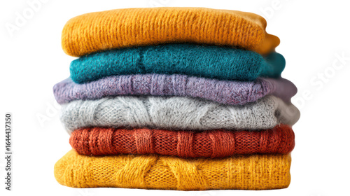 Stack of Cozy Folded Sweaters in Different Colors Fashion Apparel on Transparent Background