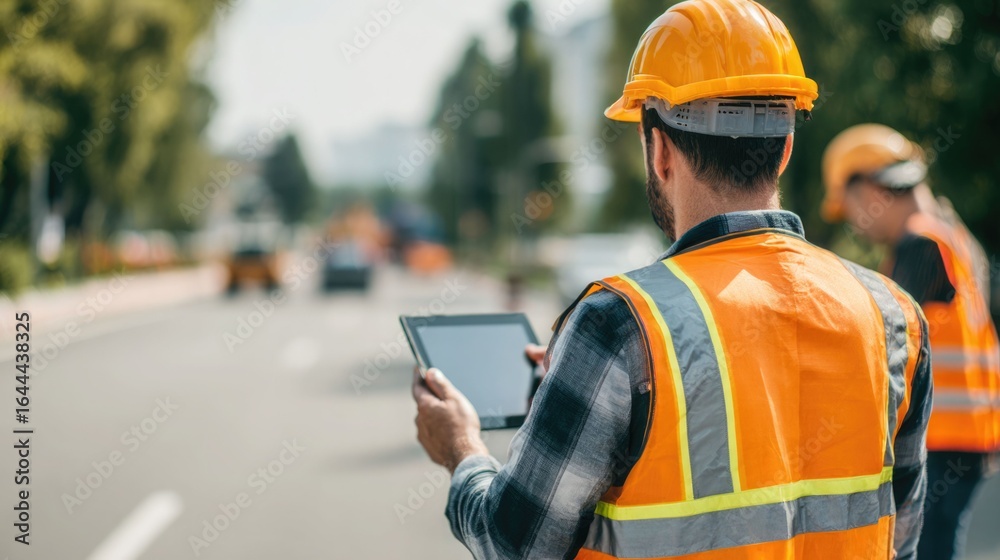Obraz premium Everyone needs to be on the same page. Shot of a group of architects using a digital tablet at a building site.