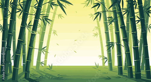 Serene bamboo forest illustration creating a peaceful natural environment scene