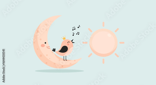 Sweet Dreams Symphony: A Bird's Serenade on the Moon under the Gentle Sunbeams