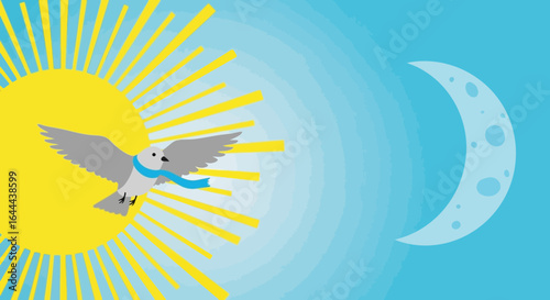 Symbolic illustration depicting peace and harmony between day and night skies