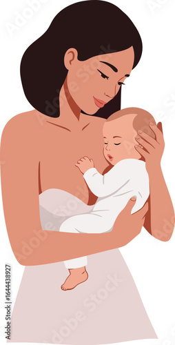 Mother holding baby tenderly in loving embrace motherhood family care and affection vector illustration