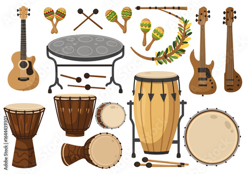 Collection of Various Percussion and Stringed Musical Instruments.