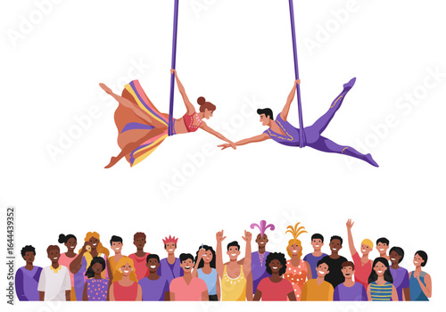 Aerial Duo Performing Gravity-Defying Acrobatic Act.