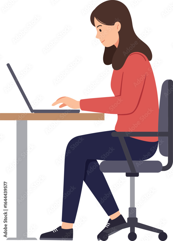 custom made wallpaper toronto digitalWoman working on laptop sitting on office chair at desk focused on computer screen vector illustration