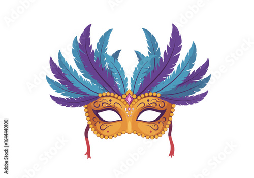 Ornate Venetian Mask with Blue and Purple Feathers.