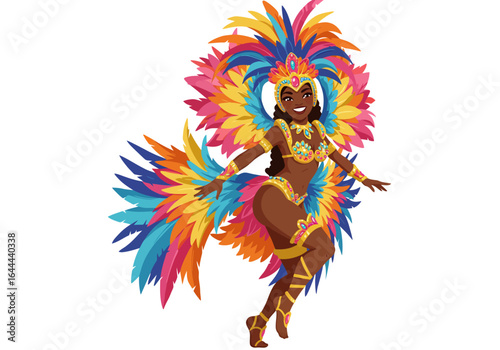 Brazilian Carnival Dancer in Colorful Feather Costume.