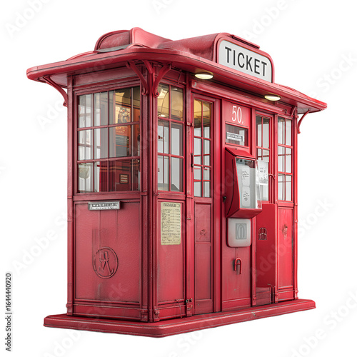 Detailed Illustration of a Red Vintage Ticket Booth Architecture Structure