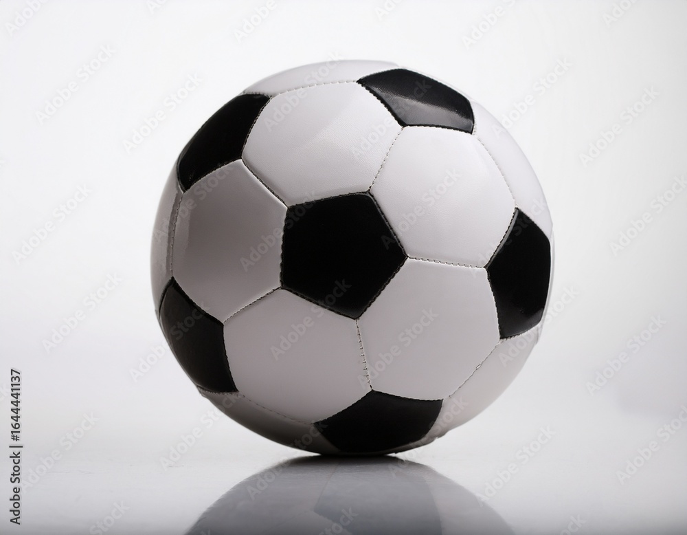 Fototapeta premium stock photo of a classic black and white soccer ball on a clean surface for sports marketing use