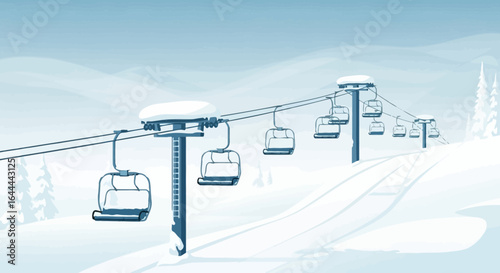 Tranquil Winter Landscape Scene Featuring a Snow Covered Ski Lift Illustration