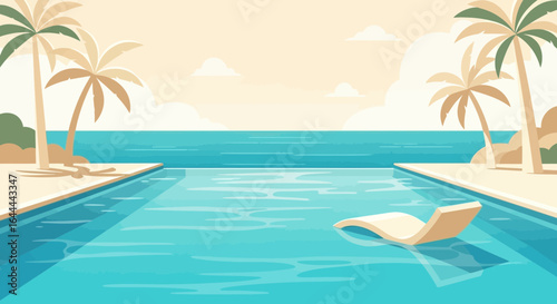 Tropical Paradise Escape With Infinity Pool And Palm Trees On Vacation
