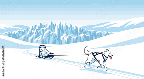 Vector illustration of a dog sledding through a snowy winter landscape a serene and captivating scene reminiscent of the arctic region