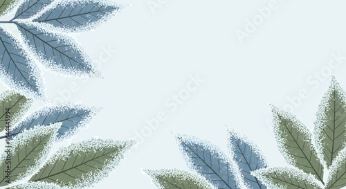 Winter Foliage Decorative Frame With Snow Covered Leaves on Soft Background