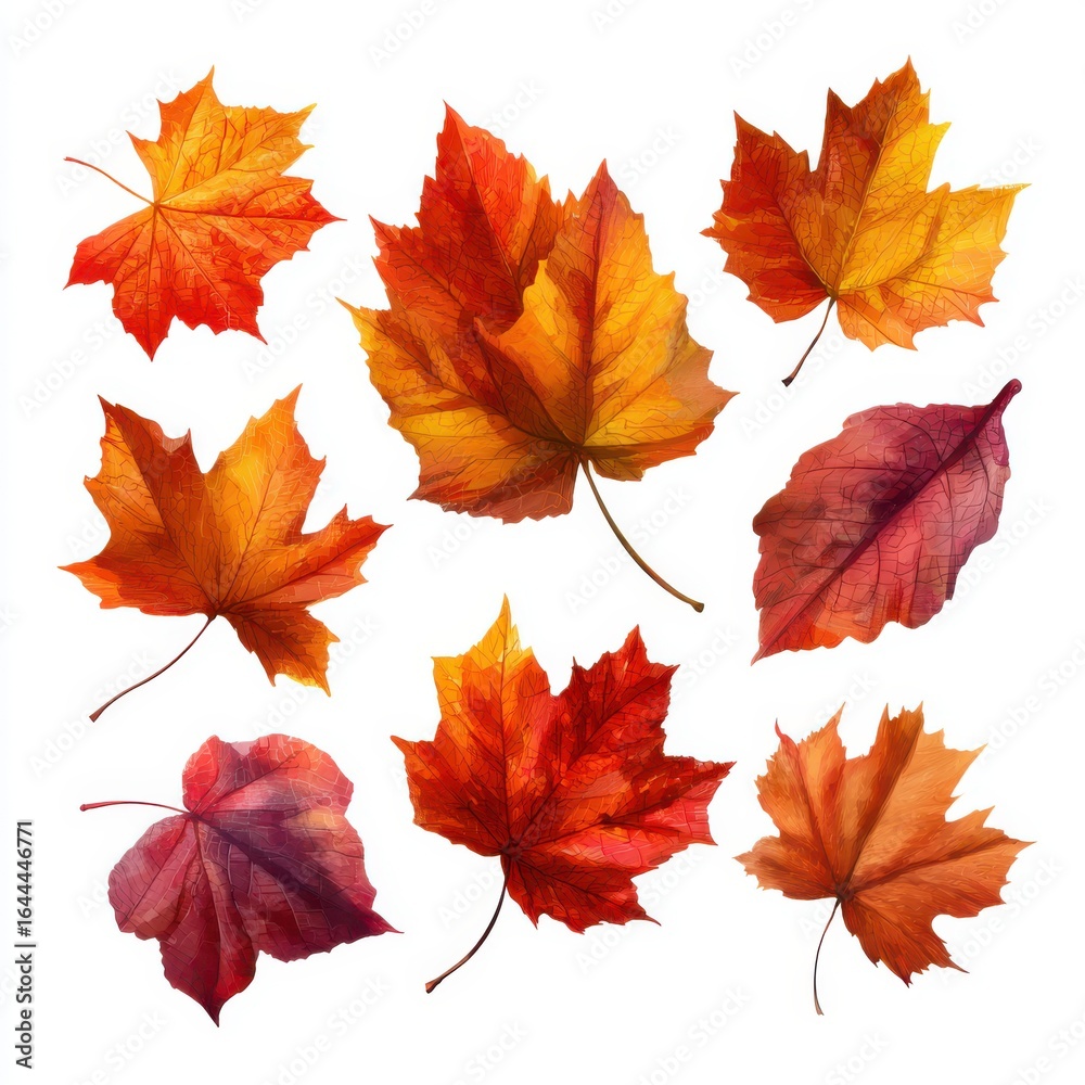 Fototapeta premium Vibrant Autumn Leaves Collection on White Background