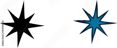 Two eight-pointed star icons, one a black silhouette and the other blue with a dark outline.