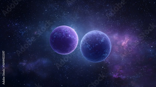 Fototapeta Naklejka Na Ścianę i Meble -  Two violet planets in a deep space landscape.
