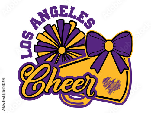 Cheerleader illustration, Los Angeles Cheerleading Pom pom, Megaphone, a Heart and the word Cheer. Vector cheerleading illustration.