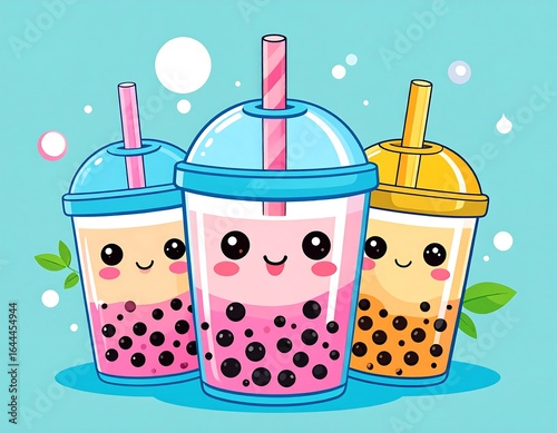 Cute cartoon bubble tea drinks