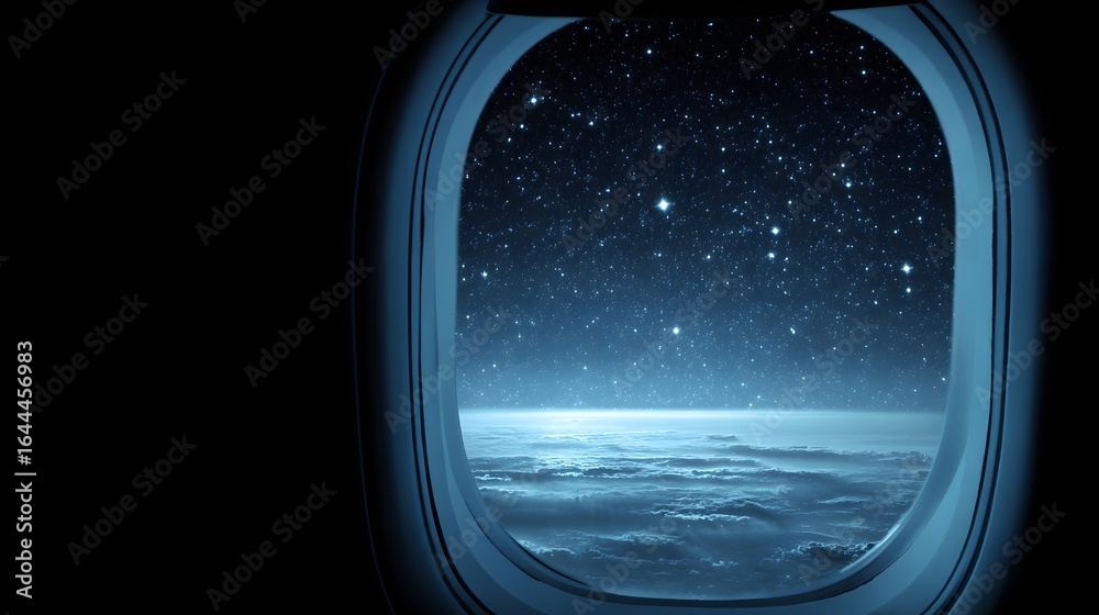 Naklejka premium Night sky viewed from an airplane window.