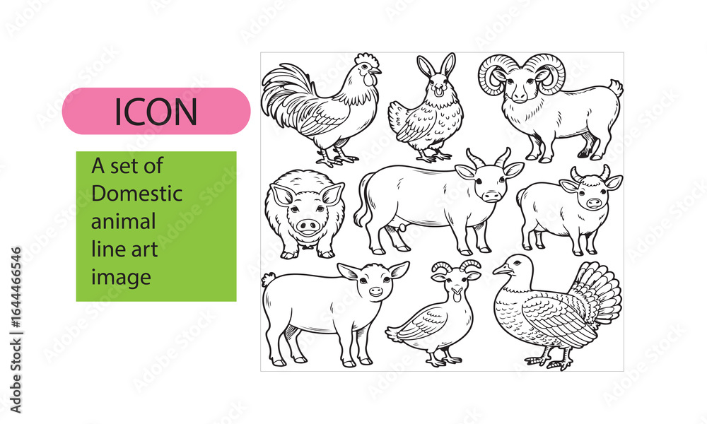 Fototapeta premium A black and whte line art domestic animal line art imageA black and white line art domestic animal image