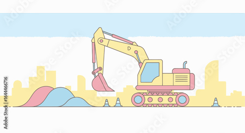 Pastel Colored Excavator at Work