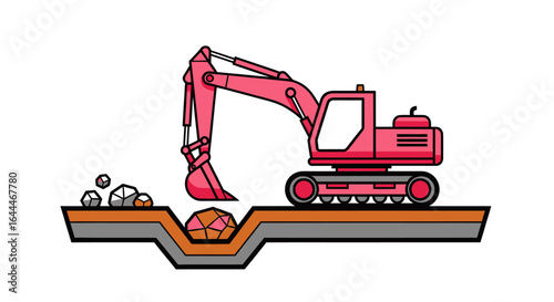 Cartoon Excavator Mining Illustration