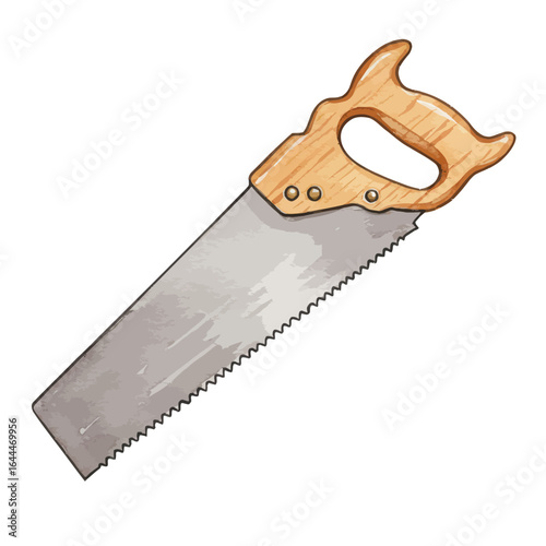 Hand Saw with Wooden Handle, Isolated Illustration
