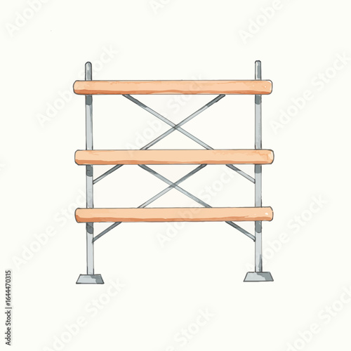 Illustration of a Three-Tiered Metal and Wood Scaffolding Structure