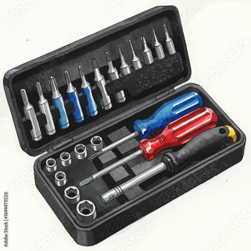 Open Toolbox with Various Screwdrivers and Socket Wrenches