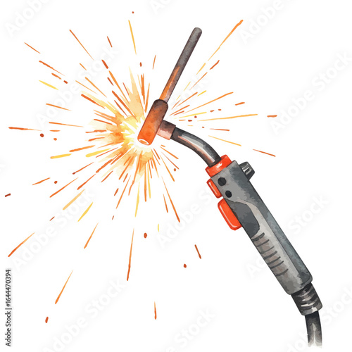 Watercolor Welding Torch with Bright Sparks Illustration