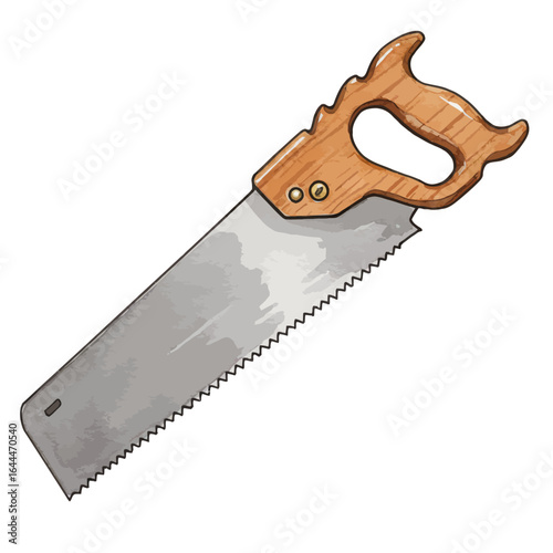 Hand Saw with Wooden Handle, Isolated Illustration