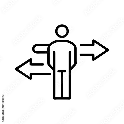 An abstract figure represents the crucial concept of decision-making, with arrows pointing in opposing directions. The simple yet powerful imagery underscores the idea of choices.