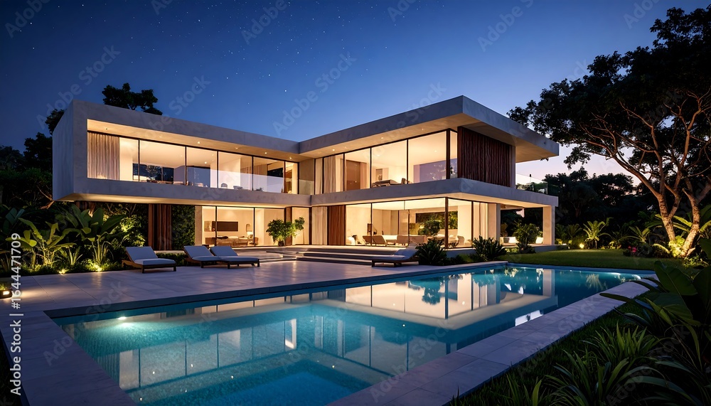 Obraz premium Modern luxury home evening exterior view