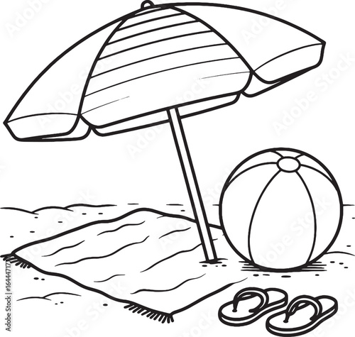 Beach Umbrella with Beach Ball and Flip Flops