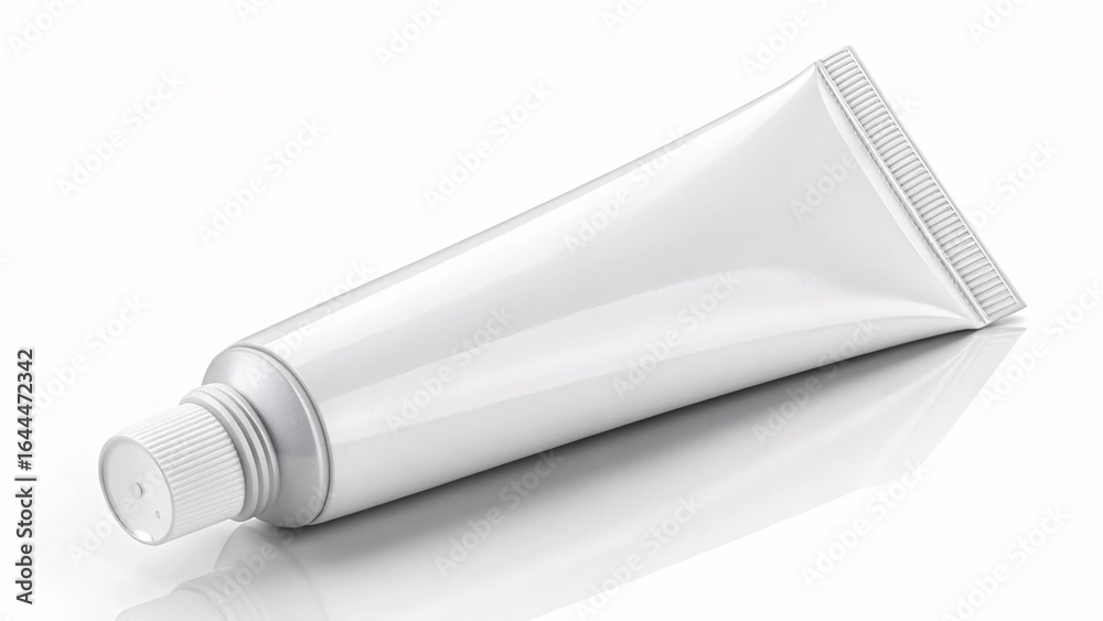Sleek white cosmetic tube with silver cap, perfect for beauty product mockups and branding. Sleek white cosmetic tube with silver cap, perfect for beauty product mockups and branding.