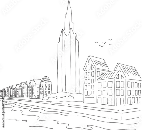City Skyline with Modern Buildings and Waterfront