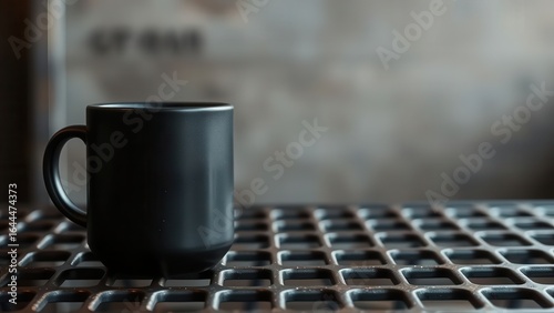 Wallpaper Mural Black coffee mug on industrial metal table
 Torontodigital.ca