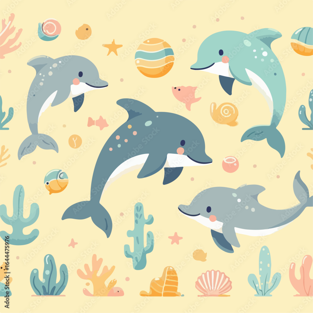 Fototapeta premium flat illustration of cute dolphins