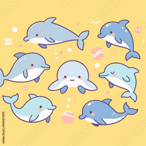 flat illustration of cute dolphins