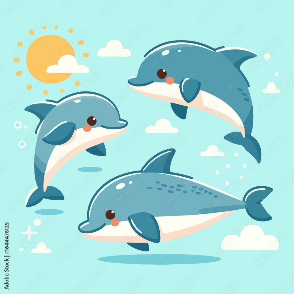 Fototapeta premium flat illustration of cute dolphins