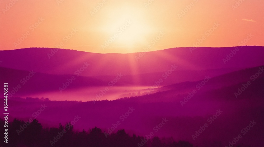 Fototapeta premium Sunrise over misty mountains