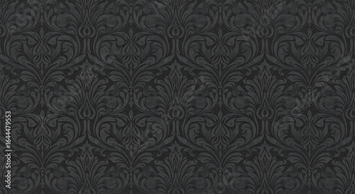Dark Charcoal Damask Pattern with Raised Embossed Texture.
