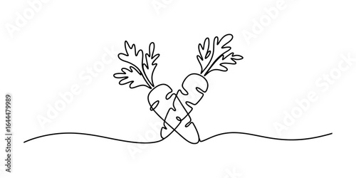 Two carrots in one continuous line drawing with white background illustration art