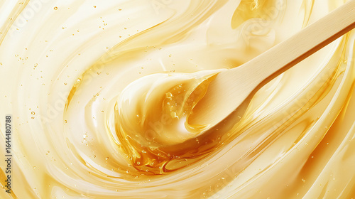 Seamless Illustration of Honey Flowing through Wooden Spoon into Soft Liquid Texture with Golden Tones and Warm Background