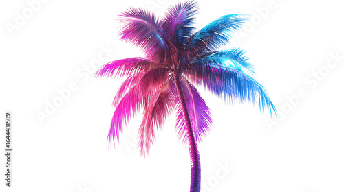 Neon palm tree glowing tropical light sign summer beach decoration isolated on white background