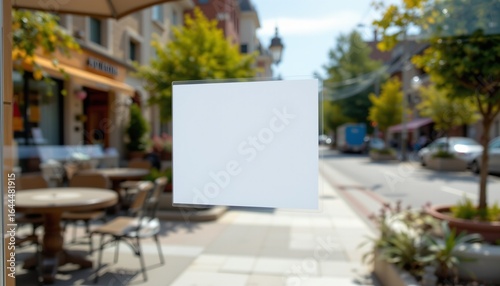 blank sticky label mockup on glass, daylight
